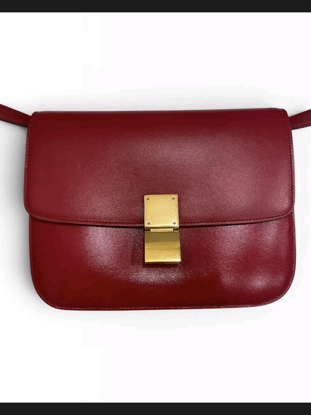 Celine Burgundy Leather Shoulder Bag With Gold Lock